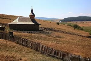Landscapes Collection: Wooden chapel in the countryside of Transylvania, near Orastie, Romania