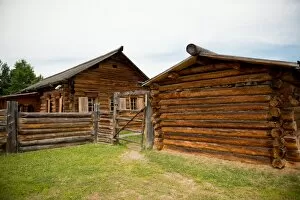 Wooden church and houses in Irkutsk