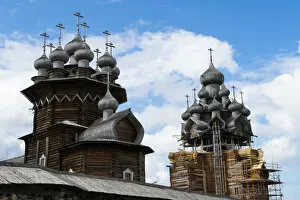 Images Dated 21st July 2015: Wooden churches under repair of Kizhi Pogost