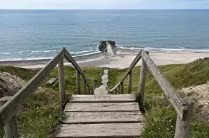 Jutland Gallery: Wooden stairs to the beach on the coast of Bovbjerg, Bovbjerg-Klint, West Jutland, Denmark, Europe