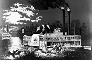 Currier And Ives Prints: Wooding Up on the Mississippi