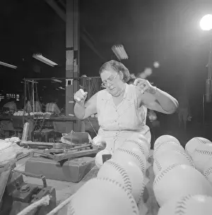 Artisanship Prints: Worker Sewing Covers on Baseballs