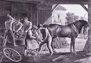 Workers in Interior of Blacksmith Shop