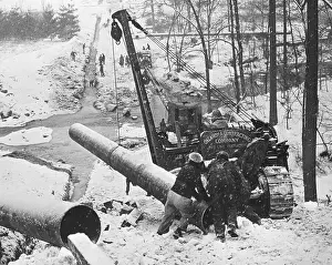 Blizzard Prints: Workers Laying Oil Pipeline In Snowstorm