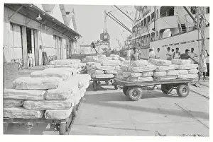 Workers Loading Rubber for Export on Ship Dock
