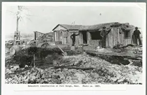 Montana Prints: Workers Near Building at Makeshift Construction Site at Fort Keogh