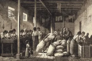 Costa Rica Prints: Workers Packing Coffee