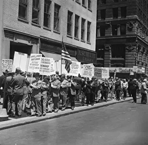 Workers Picket Office of Robert Moses