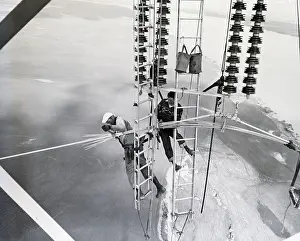 Sacramento Prints: Workers on Powerline Installing Cable