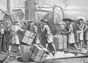 Singapore Prints: Workers Unloading Cargo