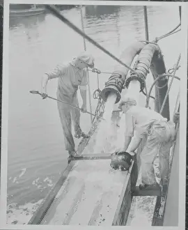 Workers Using Gold Digging Machinery on Waters Edge