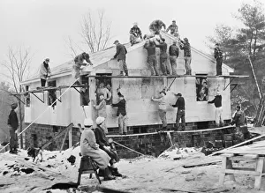 Building Construction Prints: Workmen Building a House