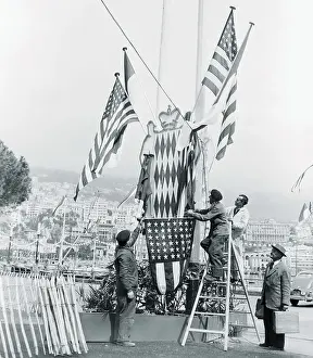 Monaco Prints: Workmen Hoisting Flags