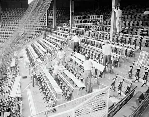 Seats Prints: Workmen In Empty Stands At Ebbets Field