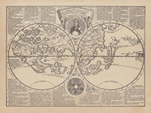Globe Navigational Equipment Gallery: World map by Martin Behaim, 1492, wood engraving, published 1884