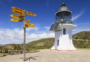 Images Dated 7th November 2013: World sign post at Cape Reinga Lighthouse, Northland, North Island, New Zealand