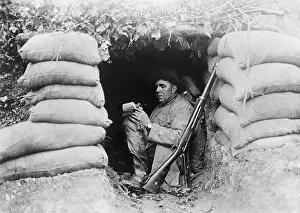 Letter Prints: World War I American Soldier Writing Letter in Trenches