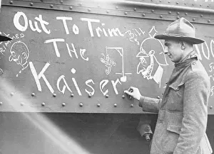 Graffiti Prints: World War I Soldier Writing On Train Car