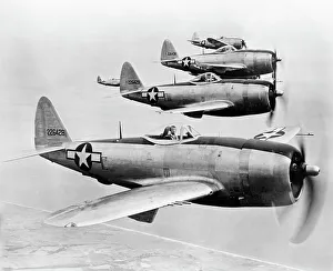 USAAF Republic P-47 Thunderbolts in Formation, 5/29/44. Art