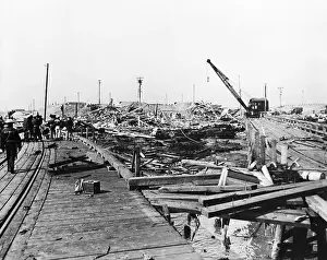 Explosion Prints: Wreckage Of Ship Explosion;Crane, Navy