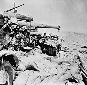 Prints of Weapons and vehicles of the Italian Ariete Division's artillery section, destroyed in a pitched battle with New Zealand forces near Mingar Haim in the Western Desert in Egypt, August 26th 1942 Bettmann Archive Prints: Wrecked Italian Artillery Weapons, 1942