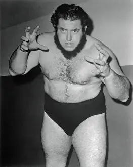 Wrestler Gorilla Monsoon Standing with Hands Ready to Grasp