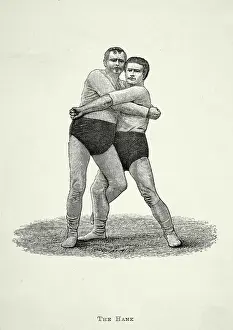 Two wrestlers, Wrestling move, the Hank, Victorian combat sports, 19th Century
