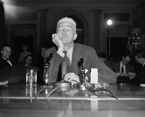 Eyes Closed Prints: Writer Dashiell Hammett Testifying Before Senate