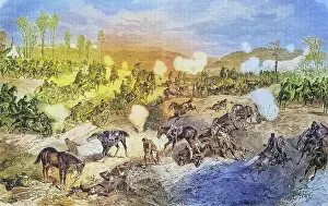Wuerttembergische artillery on the highlands near Villiers, illustrated war history, German, French war 1870-1871, Germany, France, Wuerttembergische artillery on the highlands near Villiers, illustrated war history, German, French war 1870-1871