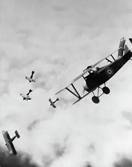 Biplane Prints: WWI British Bi-Plane Fighting Germans