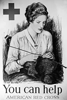 Knitting Prints: Wwi Red Cross Poster, Woman Knitting