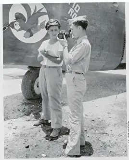 Marshall Islands Prints: WWII Airmen Inspecting Bomber Part