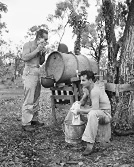 Shaving Prints: WWII Soldiers Washing Clothes in Field