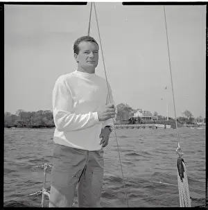 Town Of Oyster Bay Prints: Yachtsman Eric Tabarly Posing on Deck