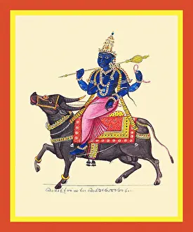 Buffalo Prints: Yama, guardian of the south, riding a buffalo