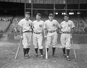 Frankie Crosetti Prints: Four Yankee Baseball Players Posing for Camera