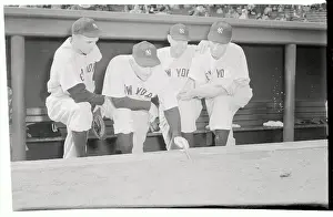 Frankie Crosetti Prints: Yankee Coaching Staff Talking