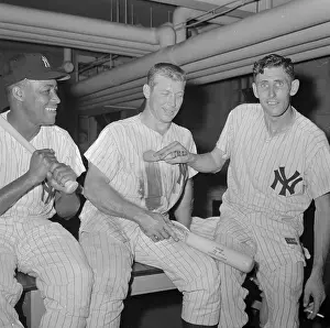 Yankee Greats Sitting in Dressing Room in Uniform