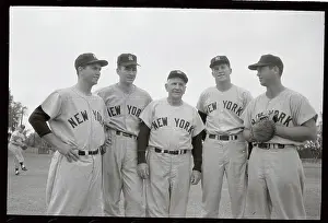 Yankee Infielders Posing with Coach