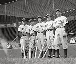 Yankee Outfielders Posing with Bats