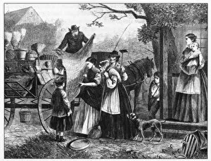 Images Dated 18th July 2017: Yankee Peddler Selling His Goods Engraving, 1869