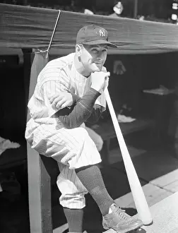 Yankee Player Lou Gehrig in Dugout with Sore Finger