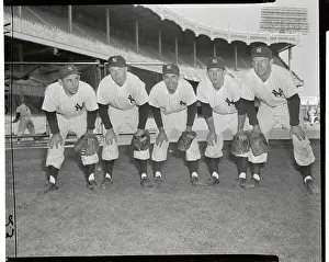 Yankee Players Posing in Catching Position