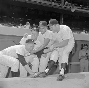 Yankee Players Standing in Dugout