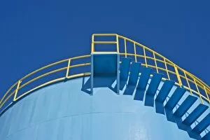 Images Dated 11th May 2013: Yellow railings of a blue silo, Viaduct Harbour, Auckland, Auckland Region, New Zealand