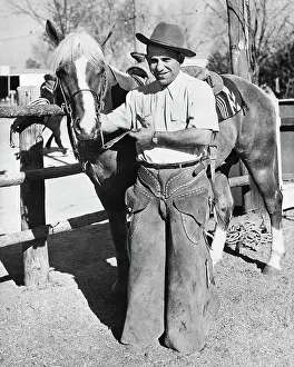 Chaps Prints: Yogi Berra in Chaps with Horse