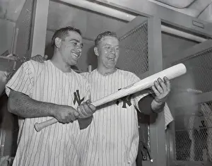 Yogi Berra and Ed Lopat with Baseball Bat