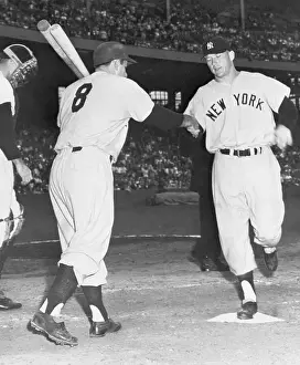 Yogi Berra Greets Mickey Mantle;Home Run