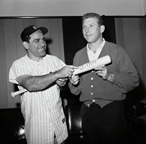 Yogi Berra, Mickey Mantle W/Bat;2000 Hits
