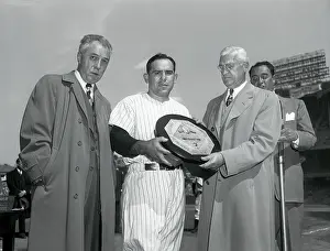 Ford C Prints: Yogi Berra Receiving Baseball Trophy